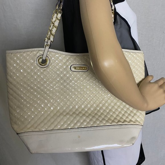 ANNE KLEIN Tan Cream Quilted Leather Tote Bag - Picture 8 of 10